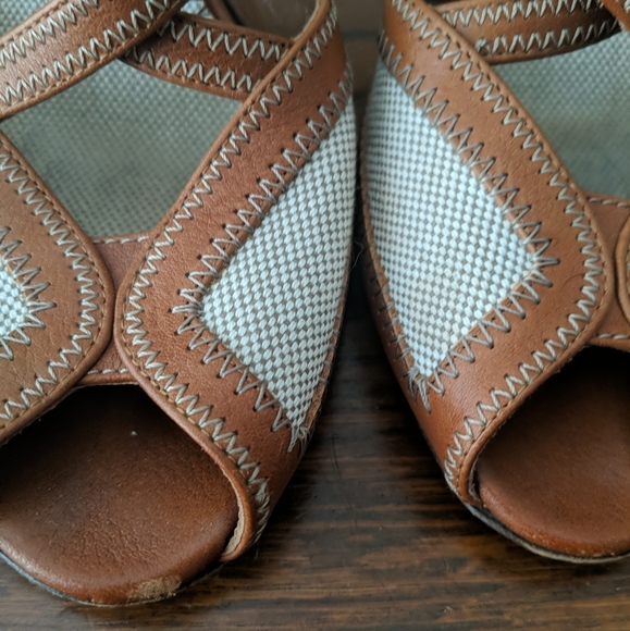 Burberry 7.5 Leather & Linen Classy Peep toe Heels - Picture 10 of 10